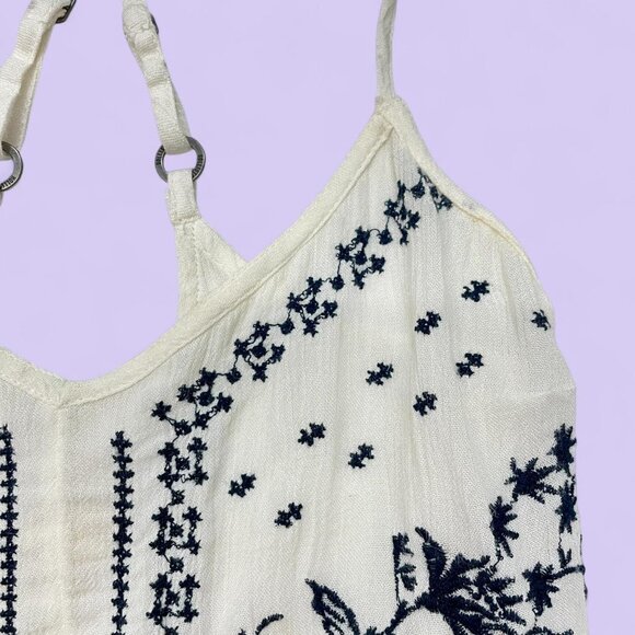 Hollister Cream & Navy Embroidered Fringe Tank Top – Size XS - Picture 2 of 8